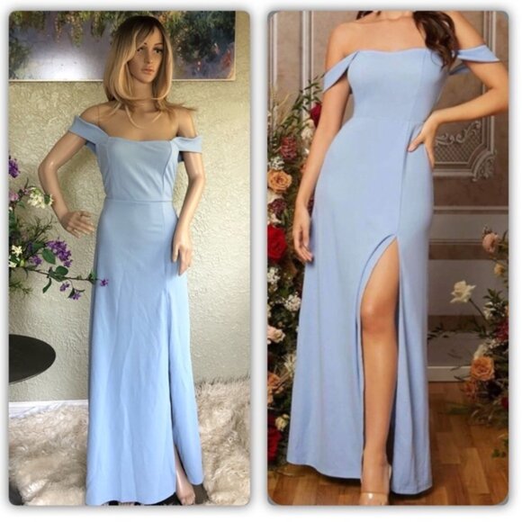 SHEIN Belle Off Shoulder Split Thigh Bridesmaid Dress - Picture 1 of 9